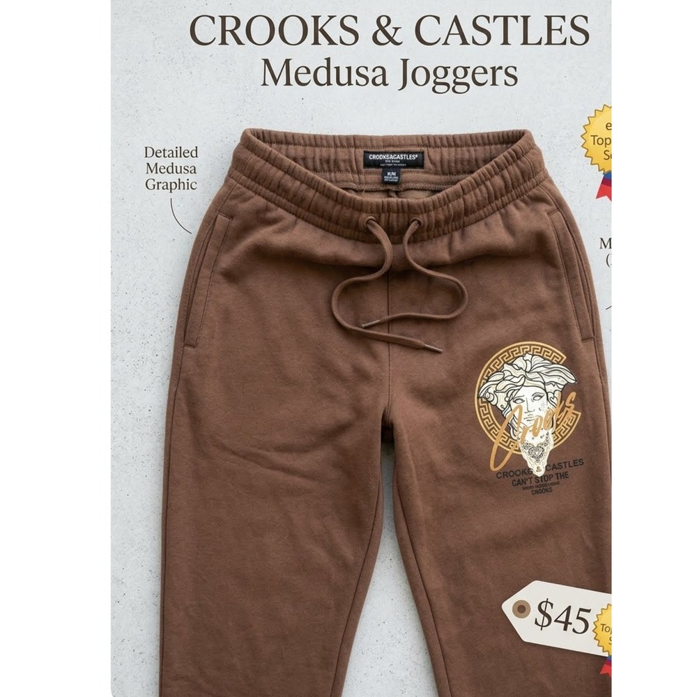 Crooks & Castles Medusa Joggers Brown Graphic Sweatpants Medium
